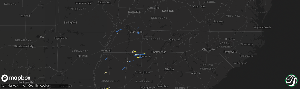 Hail map in Tennessee on February 22, 2022