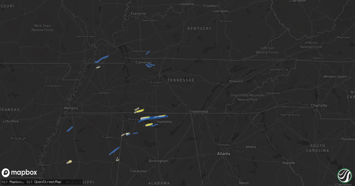 Hail map in Tennessee on February 22, 2022
