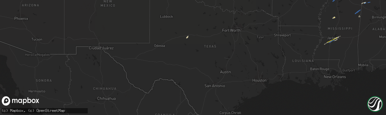 Hail map in Texas on February 22, 2022