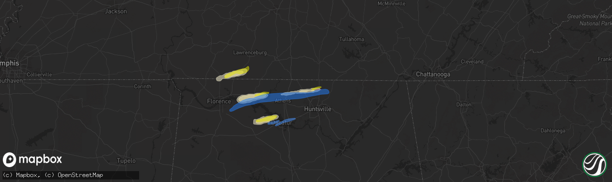 Hail map in Toney, AL on February 22, 2022