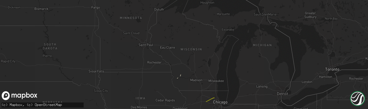 Hail map in Wisconsin on February 22, 2022