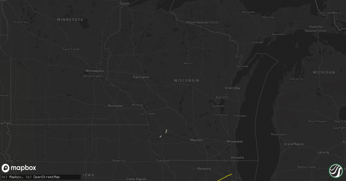 Hail map in Wisconsin on February 22, 2022
