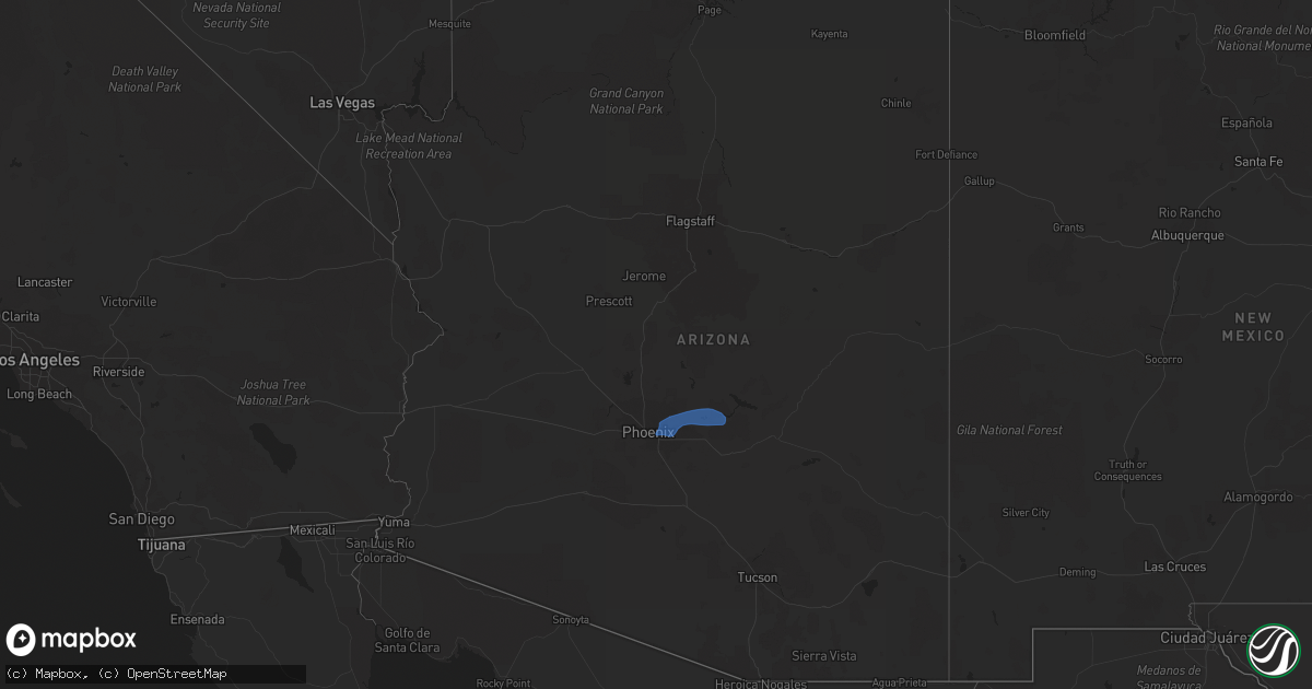 Hail map in Arizona on February 22, 2023