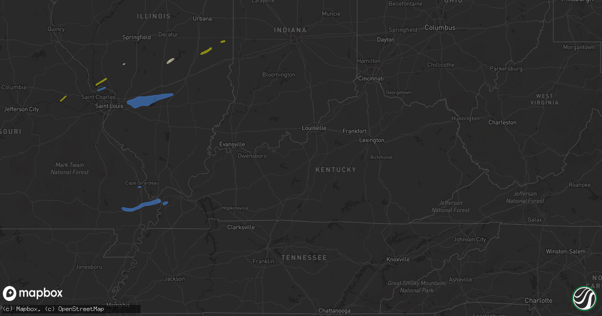 Hail map in Kentucky on February 22, 2023