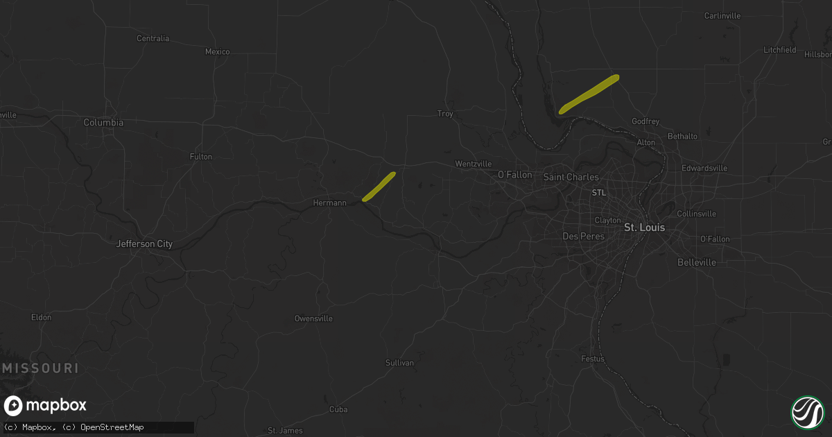 Hail map in Marthasville, MO on February 22, 2023