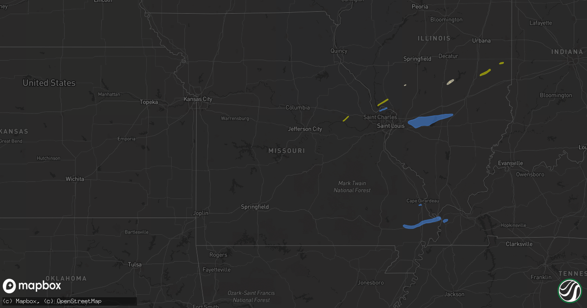 Hail map in Missouri on February 22, 2023