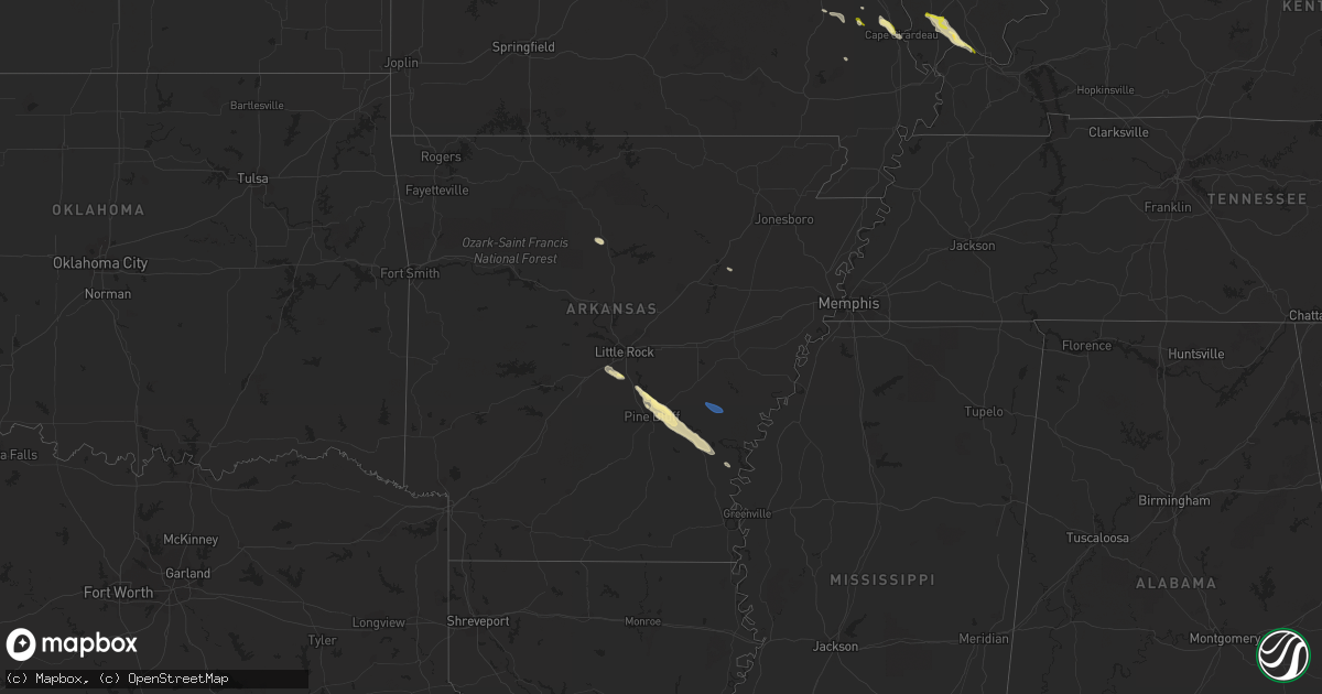 Hail map in Arkansas on February 22, 2024