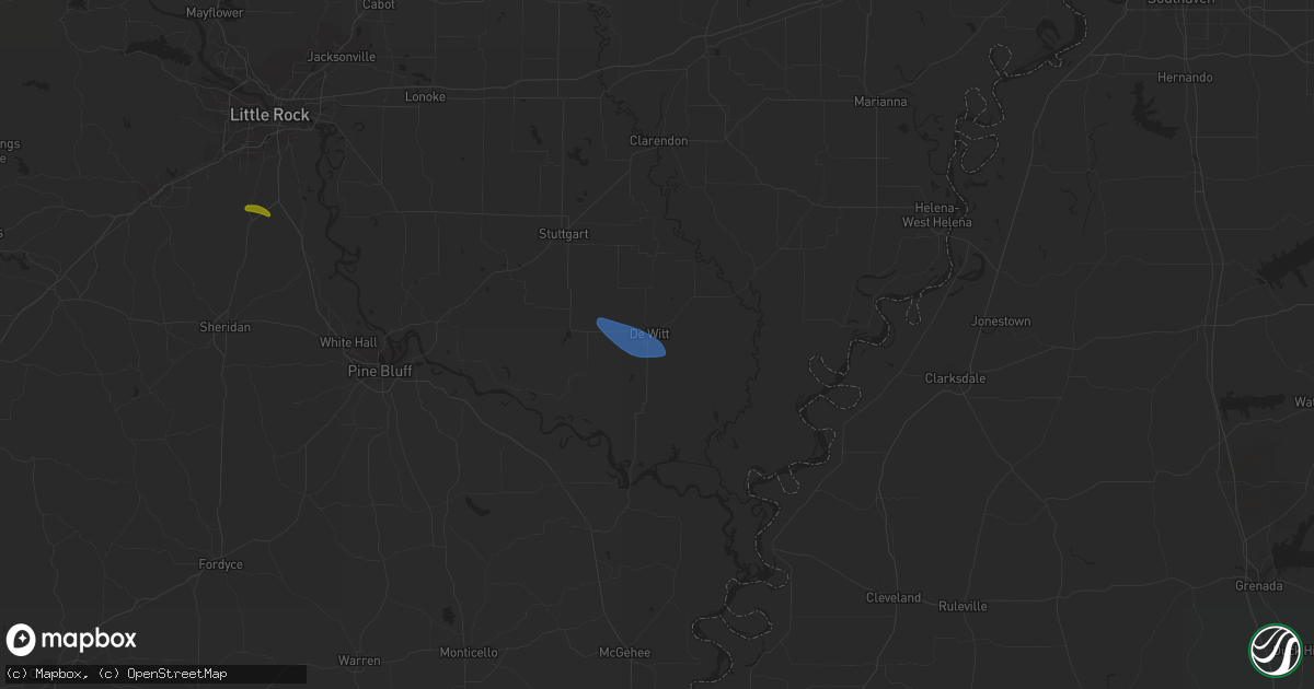 Hail map in De Witt, AR on February 22, 2024