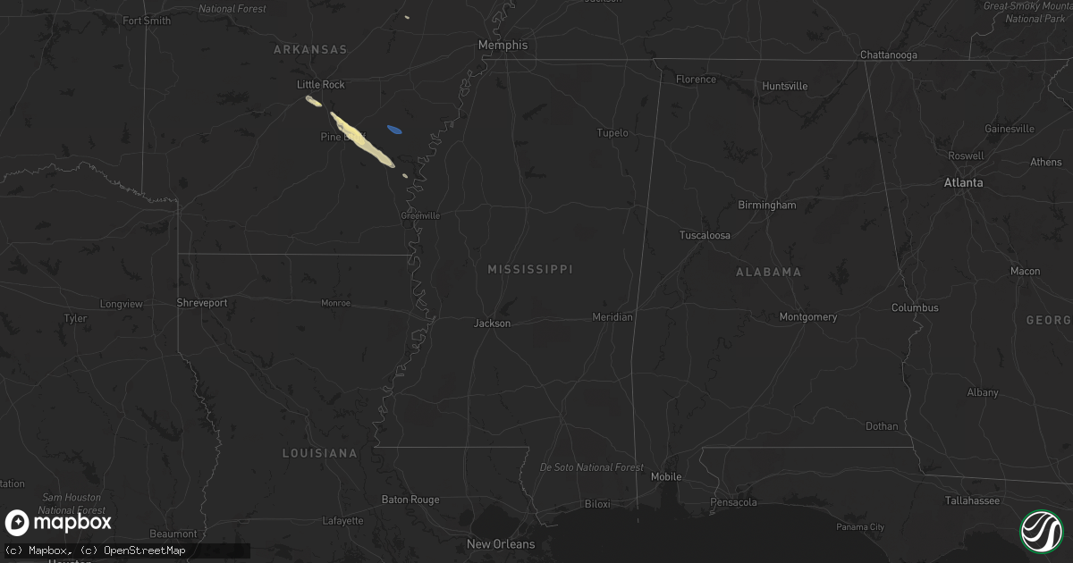 Hail map in Mississippi on February 22, 2024