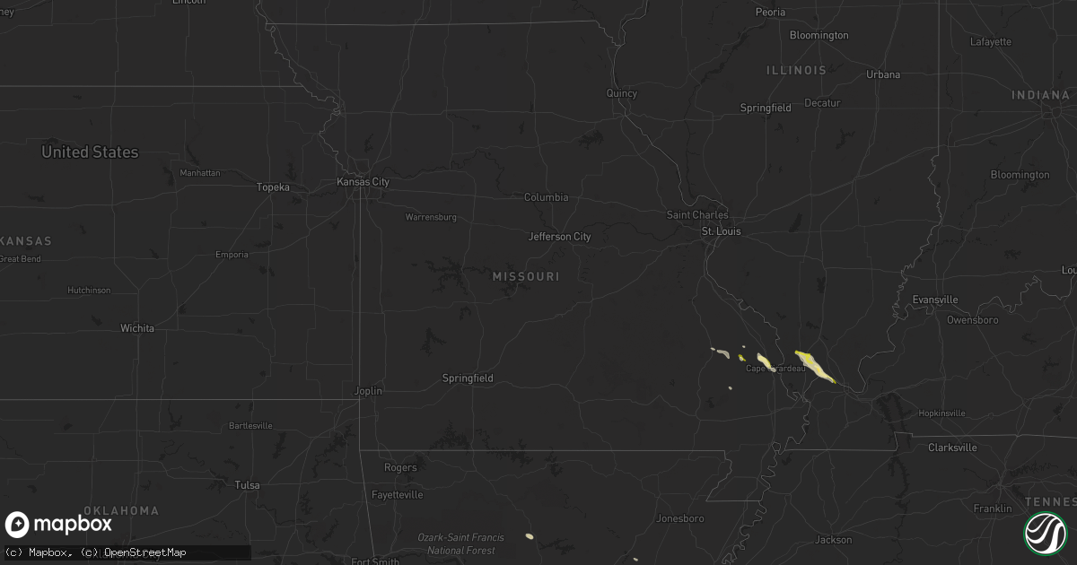 Hail map in Missouri on February 22, 2024