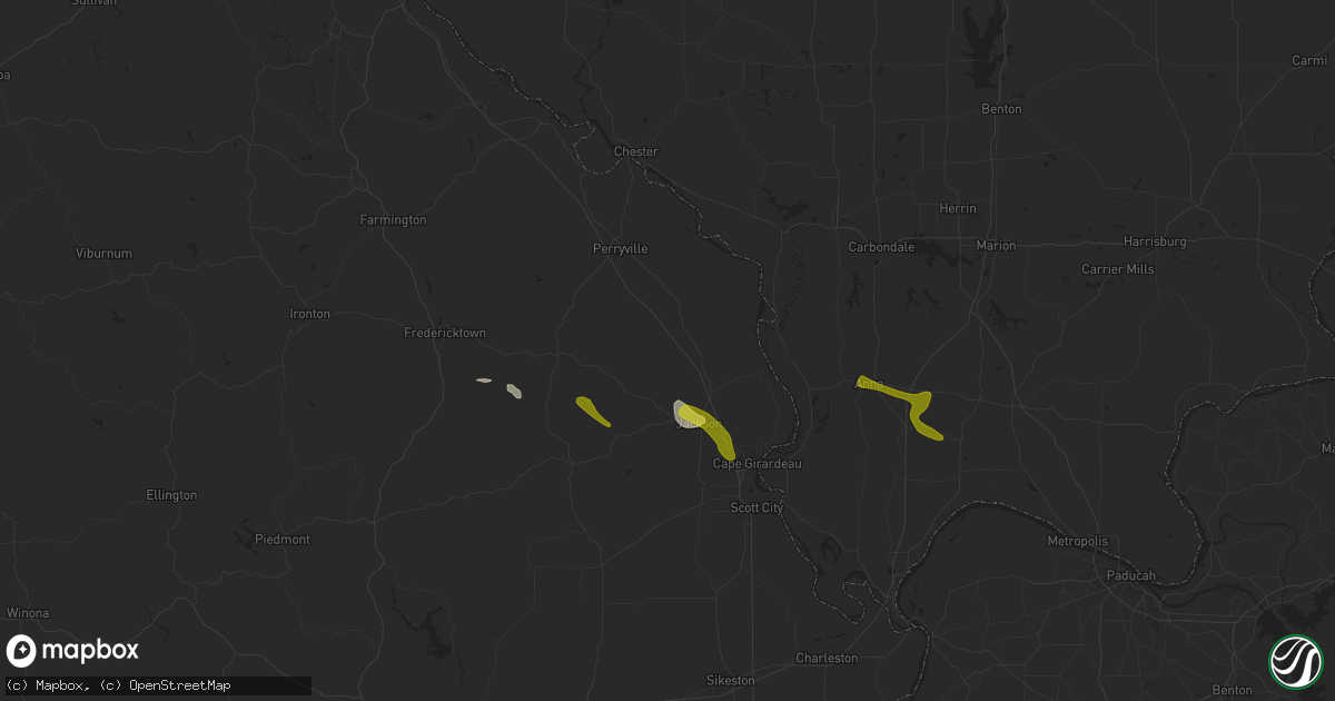 Hail map in Oak Ridge, MO on February 22, 2024