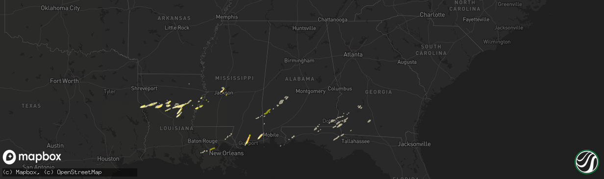 Hail map in Alabama on February 23, 2016