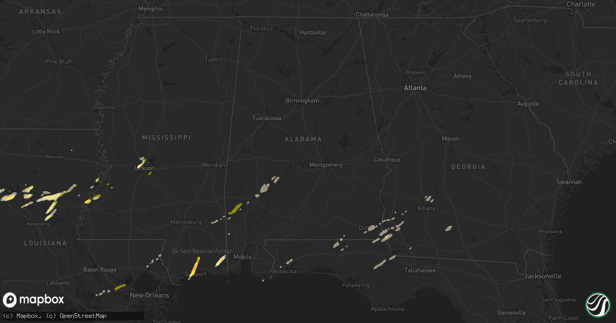 Hail map in Alabama on February 23, 2016