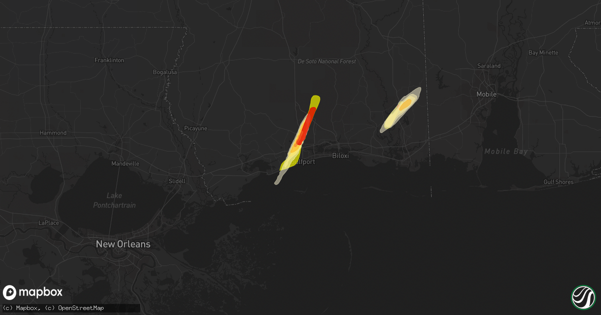 Hail map in Gulfport, MS on February 23, 2016