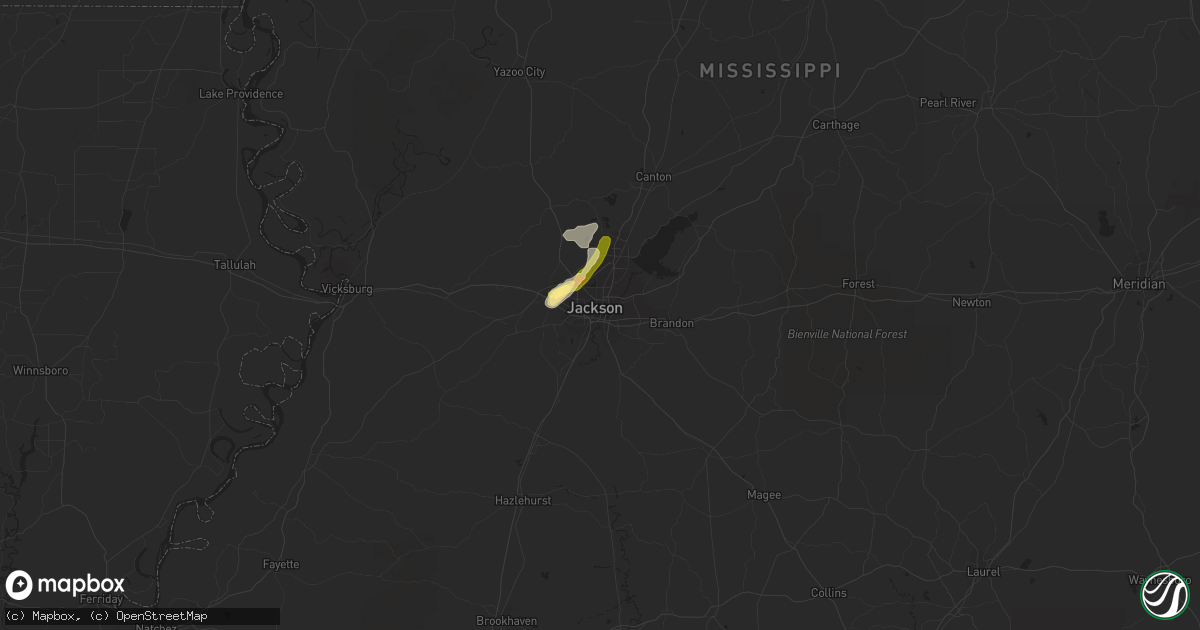 Hail map in Jackson, MS on February 23, 2016