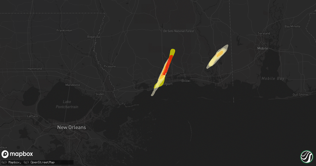 Hail map in Long Beach, MS on February 23, 2016