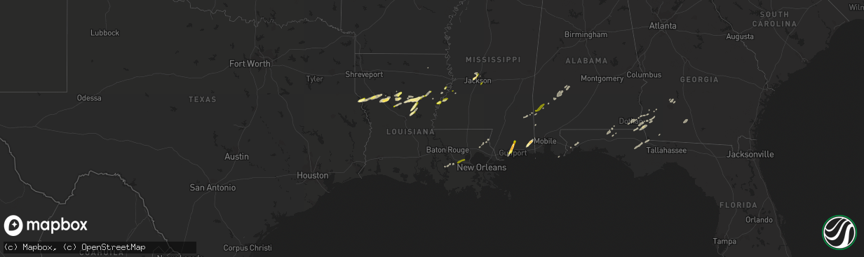 Hail map in Louisiana on February 23, 2016