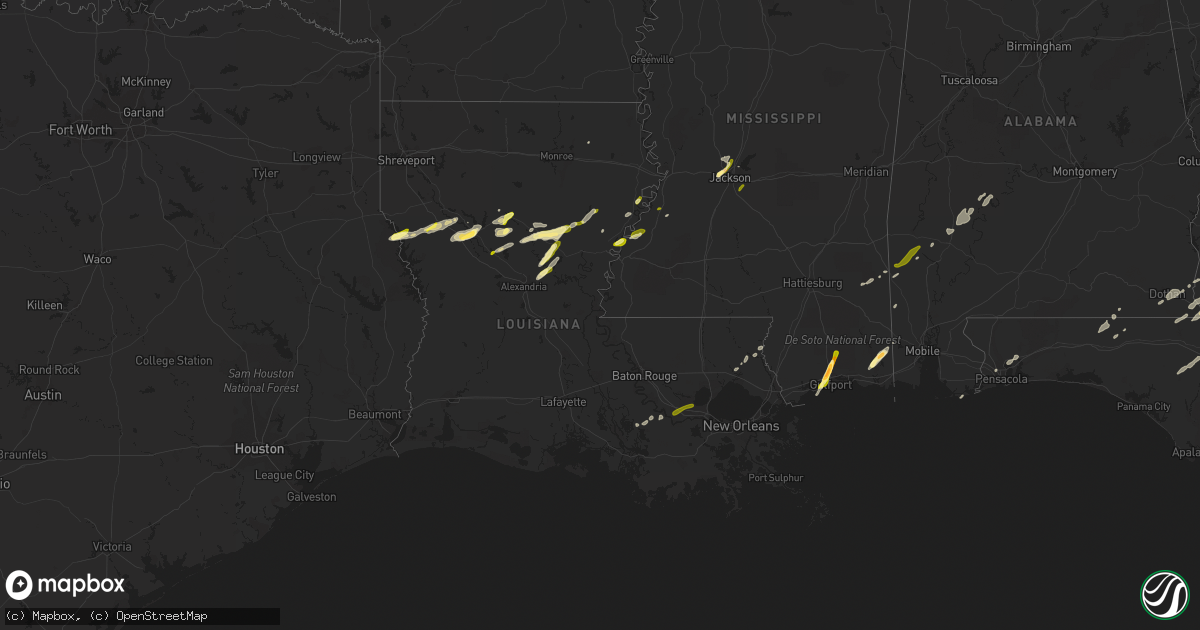 Hail map in Louisiana on February 23, 2016