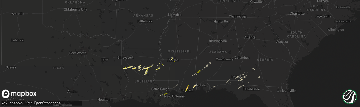 Hail map in Mississippi on February 23, 2016