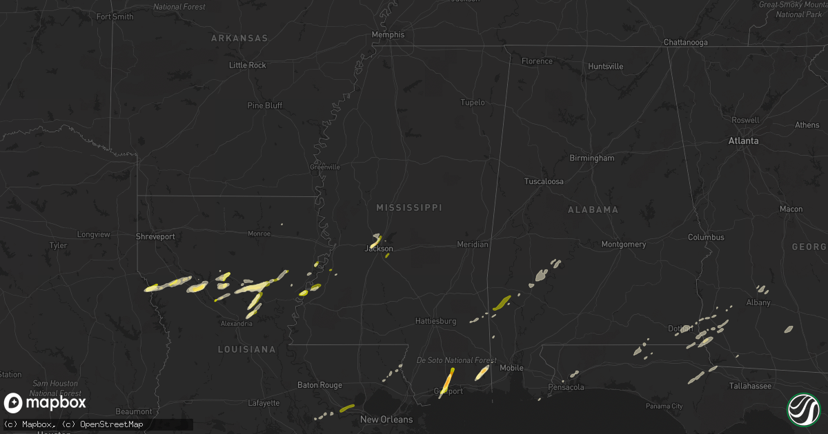 Hail map in Mississippi on February 23, 2016