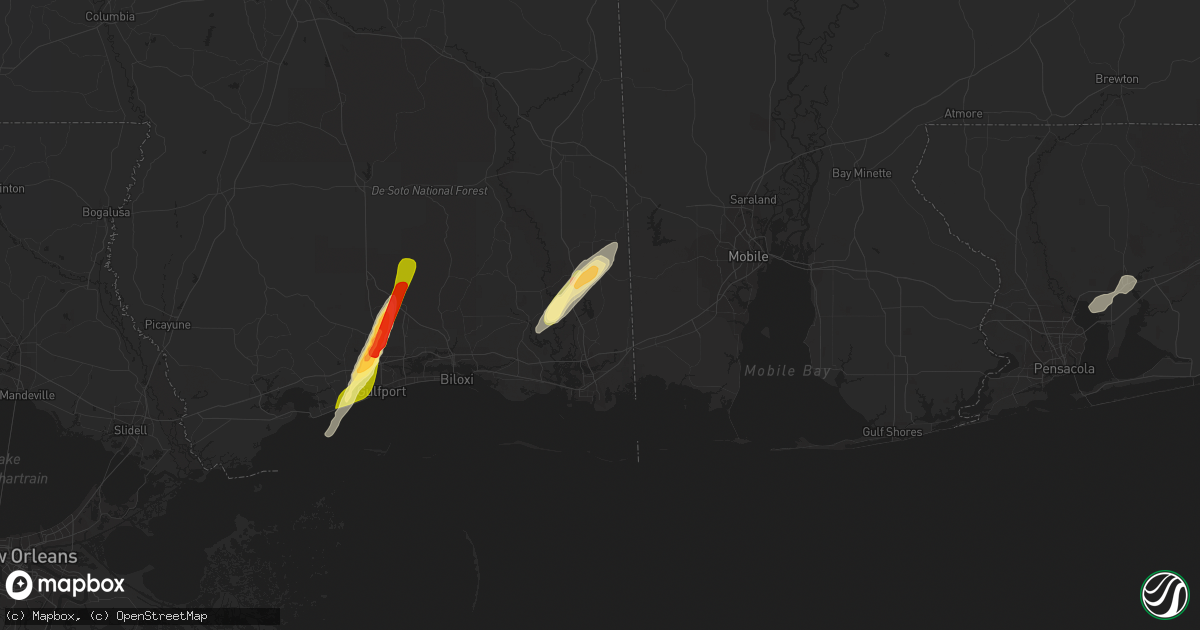 Hail map in Moss Point, MS on February 23, 2016