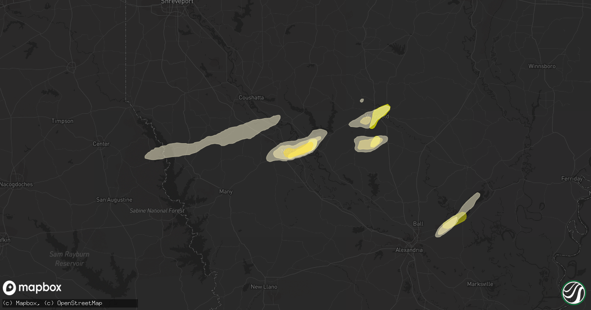 Hail map in Natchitoches, LA on February 23, 2016