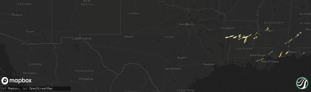 Hail map in Texas on February 23, 2016