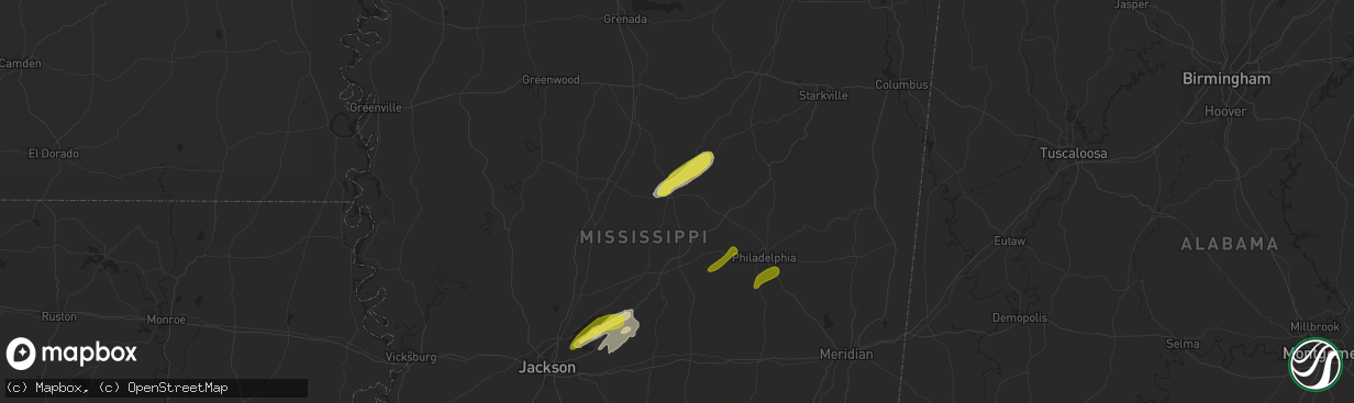 Hail map in Kosciusko, MS on February 23, 2019