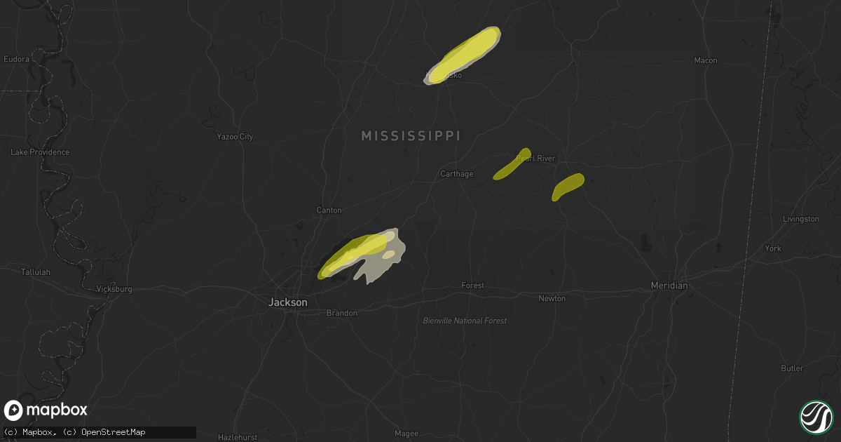 Hail map in Lena, MS on February 23, 2019
