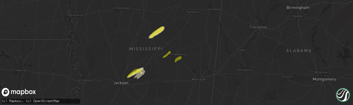 Hail map in Philadelphia, MS on February 23, 2019