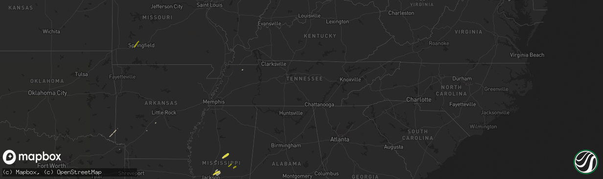 Hail map in Tennessee on February 23, 2019