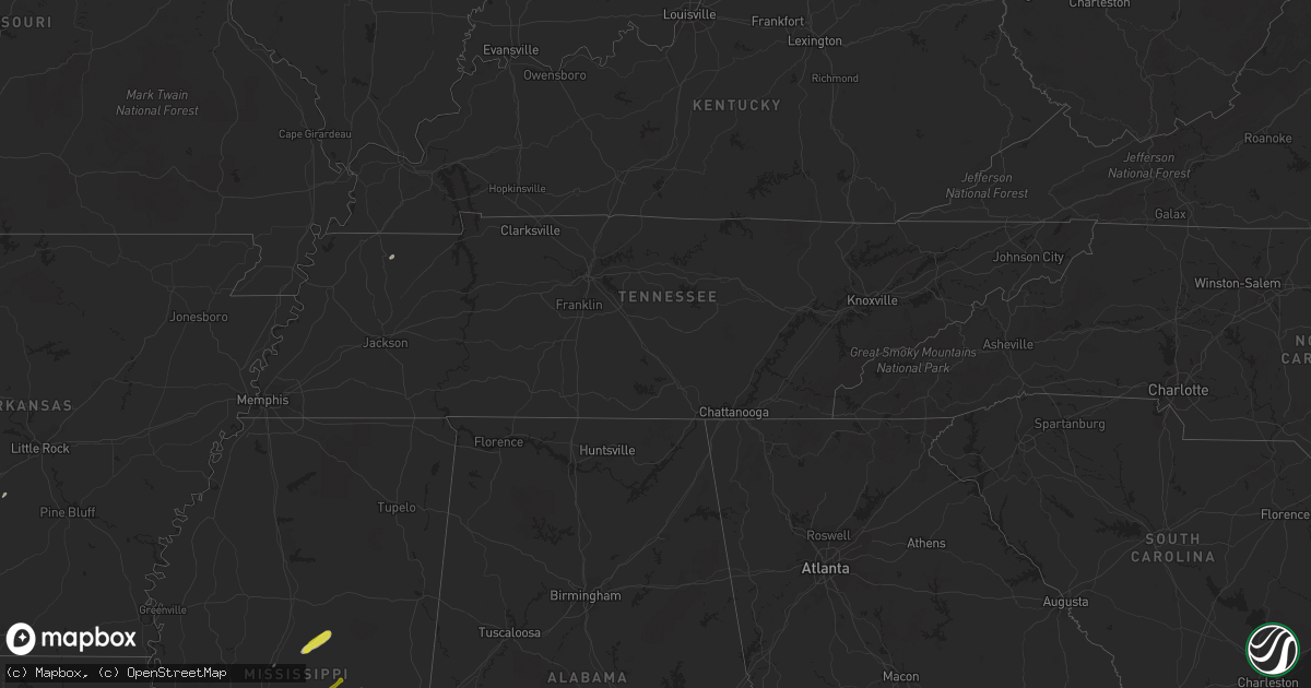 Hail map in Tennessee on February 23, 2019