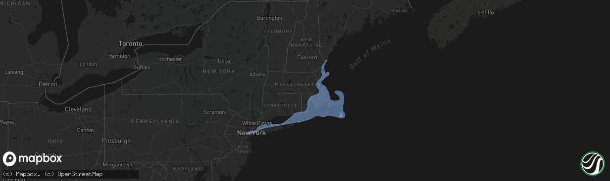 Hail map in Connecticut on February 23, 2026
