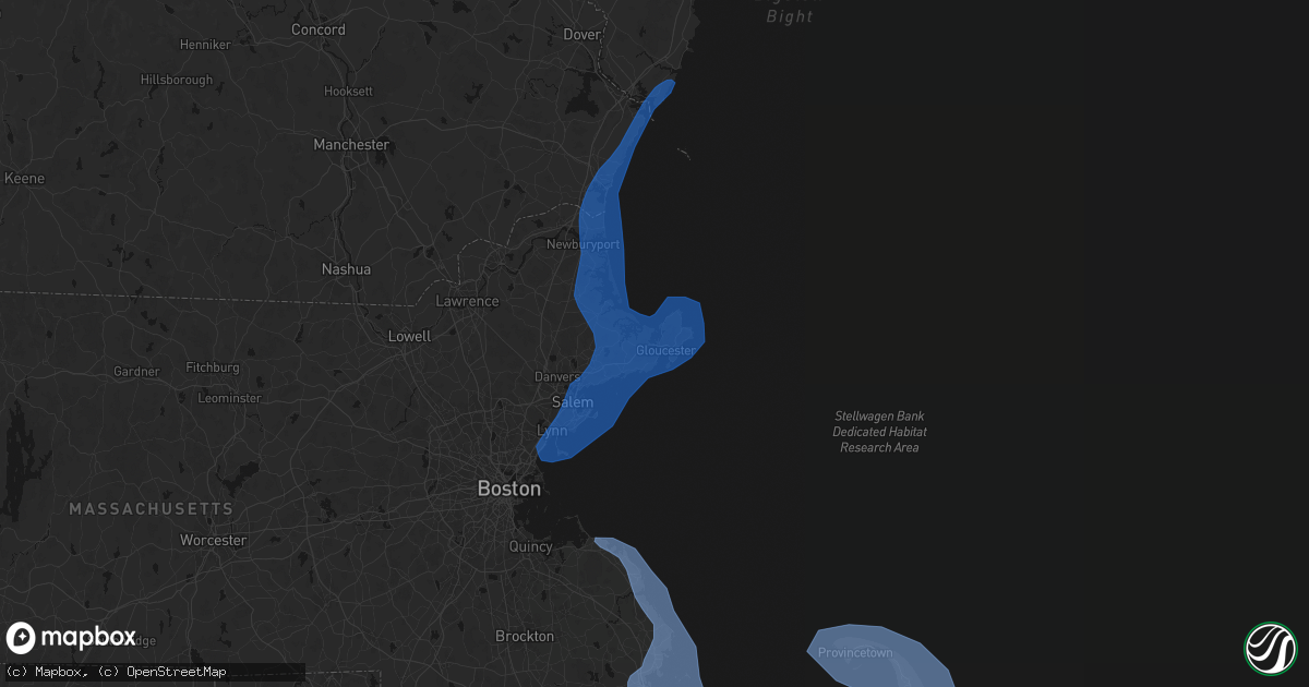 Hail map in Gloucester, MA on February 23, 2026