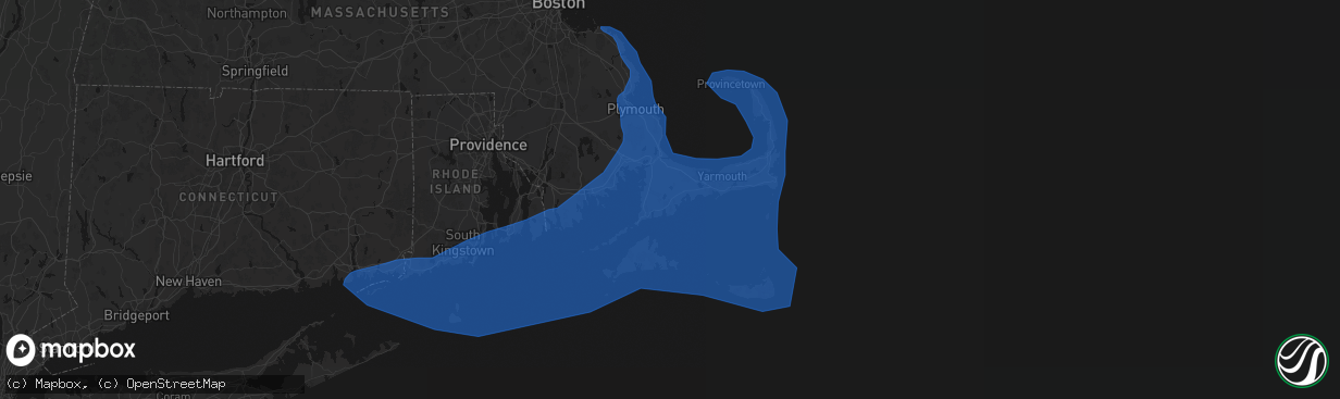Hail map in Mashpee, MA on February 23, 2026