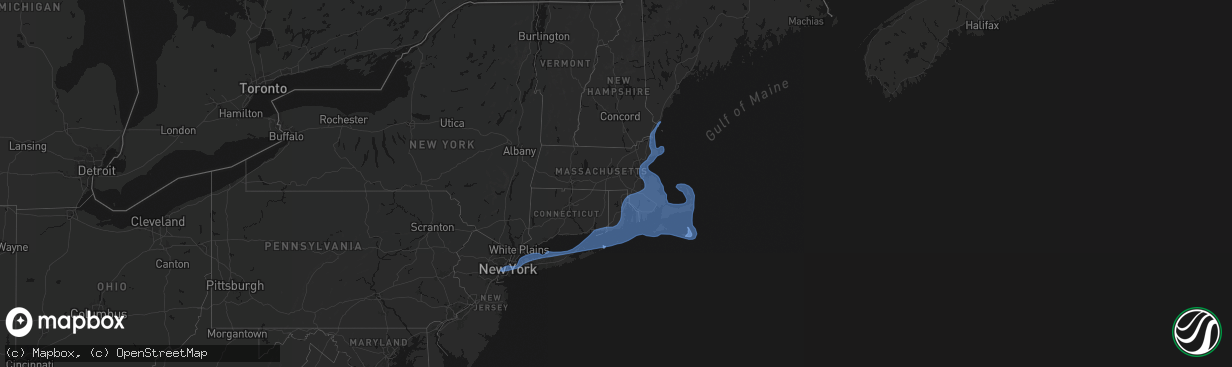 Hail map in Massachusetts on February 23, 2026