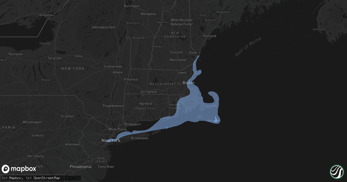 Hail map in Massachusetts on February 23, 2026