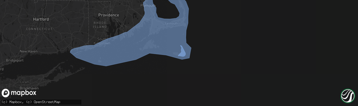 Hail map in Nantucket, MA on February 23, 2026
