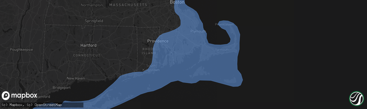 Hail map in New Bedford, MA on February 23, 2026