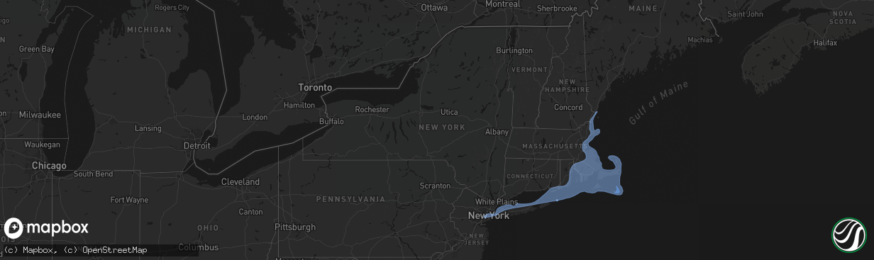 Hail map in New York on February 23, 2026