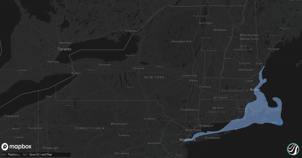 Hail map in New York on February 23, 2026