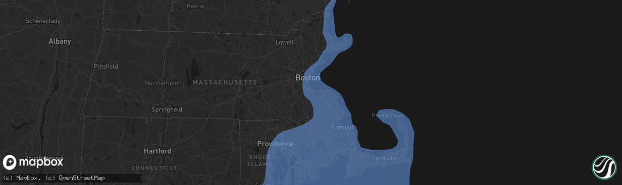 Hail map in Quincy, MA on February 23, 2026
