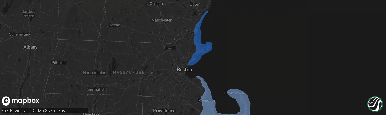 Hail map in Salem, MA on February 23, 2026