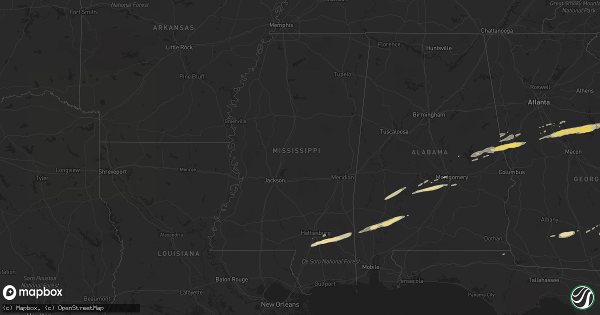 Hail map in Mississippi on February 24, 2012