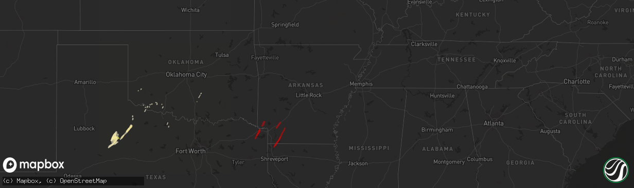 Hail map in Arkansas on February 24, 2013