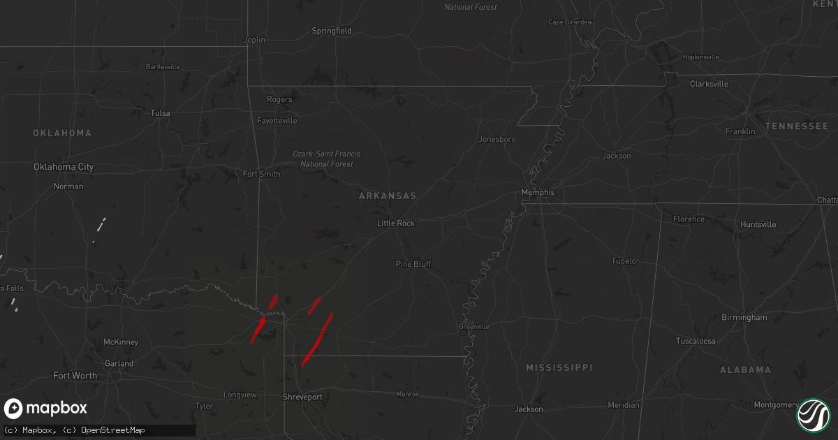 Hail map in Arkansas on February 24, 2013