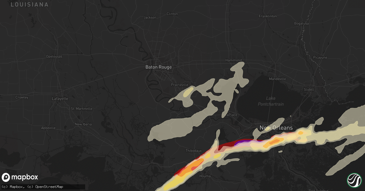 Hail map in Gonzales, LA on February 24, 2013