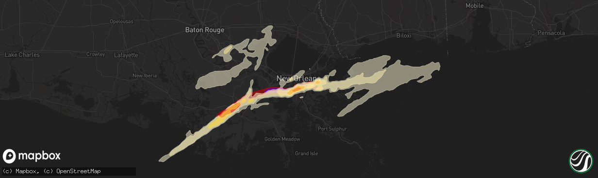 Hail map in Harvey, LA on February 24, 2013