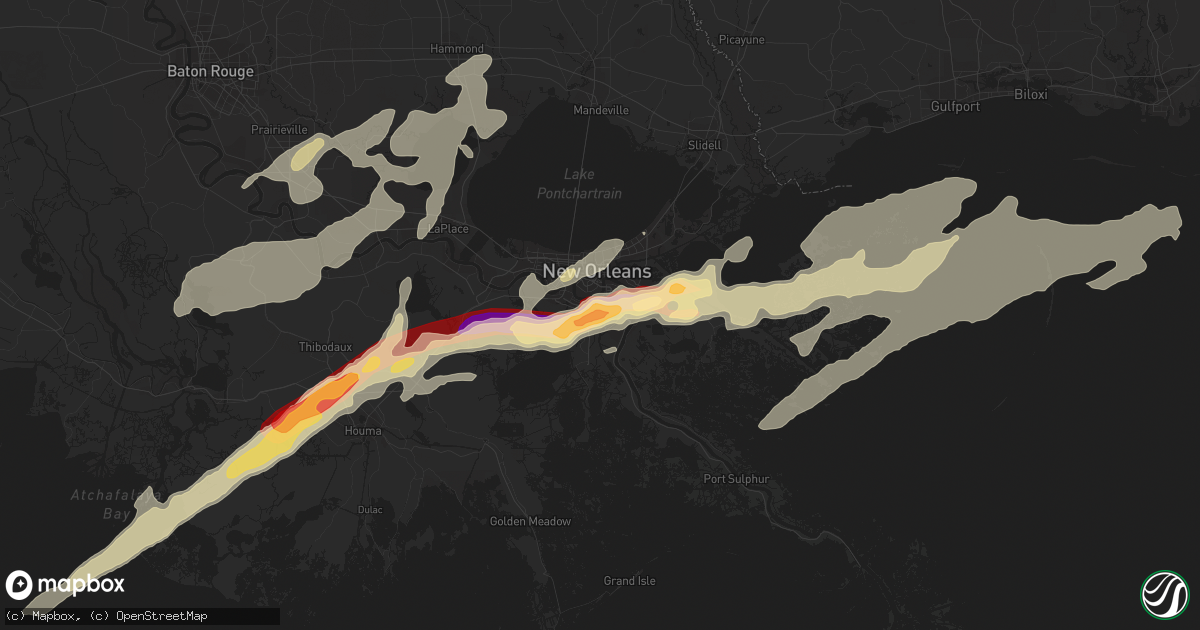 Hail map in Harvey, LA on February 24, 2013