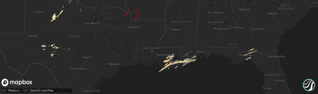 Hail map in Louisiana on February 24, 2013